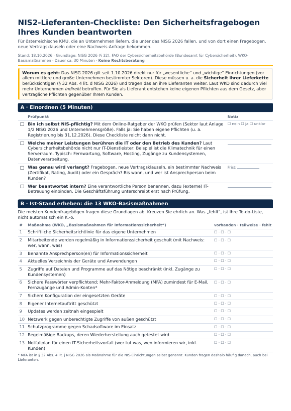 Vorschau: NIS2-Lieferanten-Checkliste (2 Seiten)
